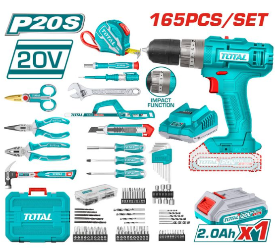 TOTAL THKTHP11652 165-Piece Tools Set – Complete Multi-Purpose Hand Tool Kit for Home, Garage & Professional Use