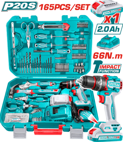 TOTAL THKTHP11652 165-Piece Tools Set – Complete Multi-Purpose Hand Tool Kit for Home, Garage & Professional Use