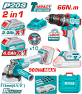 TOTAL TCKLI20273 Cordless 2-Piece Combo Kit – 20V Brushless Power System with 66Nm Torque for Versatile Jobsite Performance