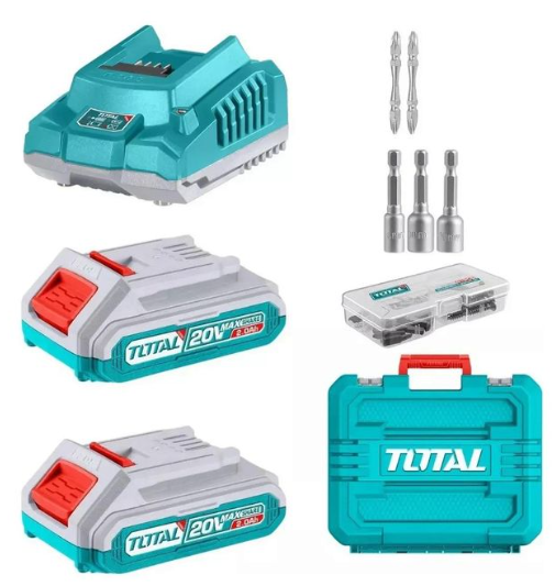 TOTAL TCKLI20277 Cordless 2-Piece Combo Kit – 20V Multi-Purpose Power Tool Set for Flexible Drilling & Fastening Tasks
