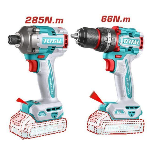 TOTAL TCKLI20277 Cordless 2-Piece Combo Kit – 20V Multi-Purpose Power Tool Set for Flexible Drilling & Fastening Tasks