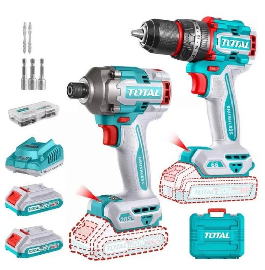 TOTAL TCKLI20277 Cordless 2-Piece Combo Kit – 20V Multi-Purpose Power Tool Set for Flexible Drilling & Fastening Tasks