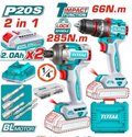 TOTAL TCKLI20277 Cordless 2-Piece Combo Kit – 20V Multi-Purpose Power Tool Set for Flexible Drilling & Fastening Tasks
