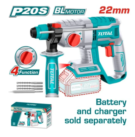 Total TRHLI202081 20V Li-Ion Rotary Hammer – Cordless Concrete Drilling & Hammering Tool for Construction & Installation Work