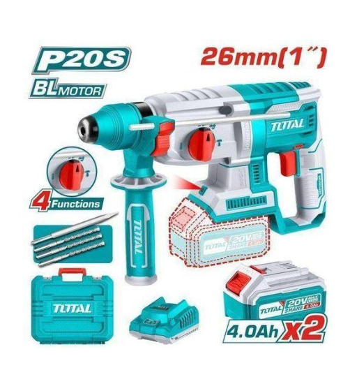 TOTAL TRHLI202287 Cordless Rotary Hammer 20V – High-Impact Concrete & Masonry Drilling Tool for Professional Construction Tasks