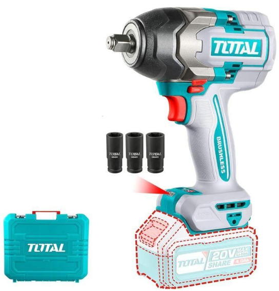 TOTAL TIWLI2085 Cordless Impact Wrench 20V – High-Force Fastening Tool for Automotive Repairs, Garage Work & Mechanical Tasks