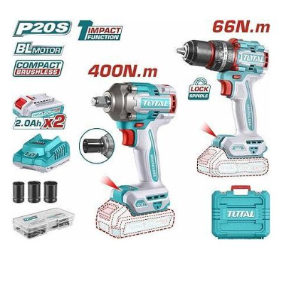 TOTAL TCKLI20275 Cordless 2-Piece Combo Kit – Portable 20V Power Tool Set for Efficient Drilling, Fastening & Everyday Project Work