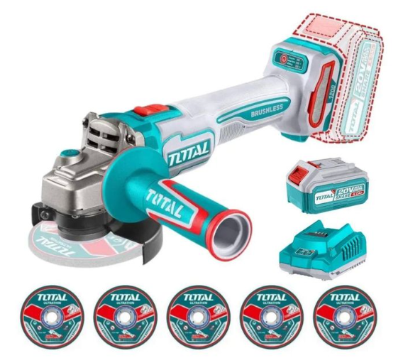 Total TAGLI261521 Cordless 90W Angle Grinder – Lightweight Portable Grinder for Precision Cutting, Fast Surface Work & Everyday Workshop Tasks