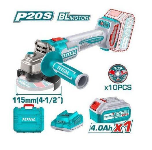 Total TAGLI211541 20V Lithium-Ion Cordless Angle Grinder – Portable High-Agility Grinder for Cutting, Finishing & Fast Jobsite Adjustments