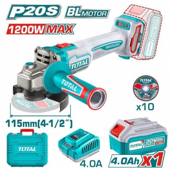 Total TAGLI2211531 Cordless Angle Grinder – High-Control Portable Grinder for Cutting, Edge Refinement & Versatile Workshop Operations