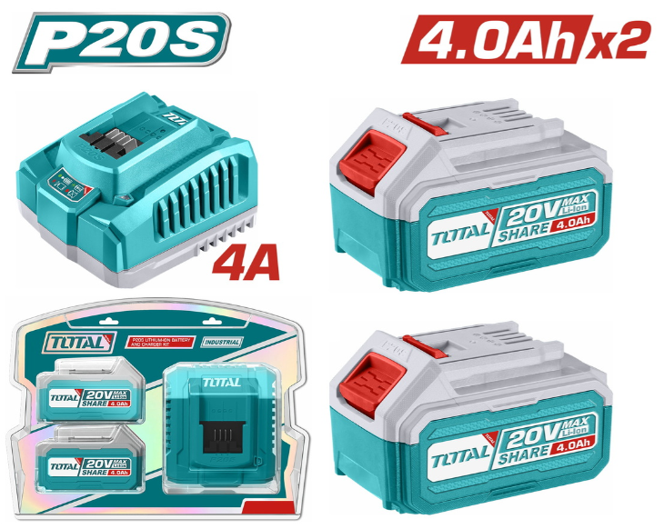 Total TFBCPK1424 P20S 20V Lithium-Ion Battery & Charger Kit – Complete Cordless Power Solution for Total P20S Tools & Continuous Workflows