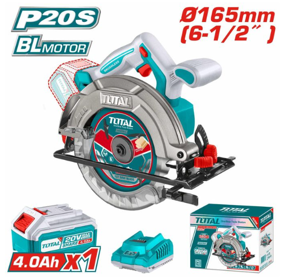 TOTAL Cordless Circular Saw TSLI16521 & Charger Kit – High-Precision Portable Cutting Tool for Wood Sizing, Panel Work & Jobsite Flexibility