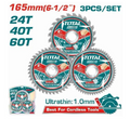 TOTAL TAC236165 Ultra-Thin TCT Saw Blade Set (3Pcs) – Precision Carbide Cutting Discs for Clean Wood Cuts, Reduced Resistance & Smooth Finishing