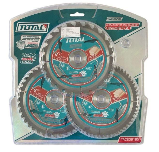 TOTAL TAC236165 Ultra-Thin TCT Saw Blade Set (3Pcs) – Precision Carbide Cutting Discs for Clean Wood Cuts, Reduced Resistance & Smooth Finishing