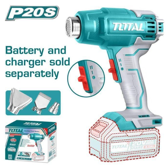 TOTAL TBLI2002 Cordless Heat Gun 20V – Portable Hot Air Tool for Shrink Wrapping, Paint Removal, Drying & Workshop Applications