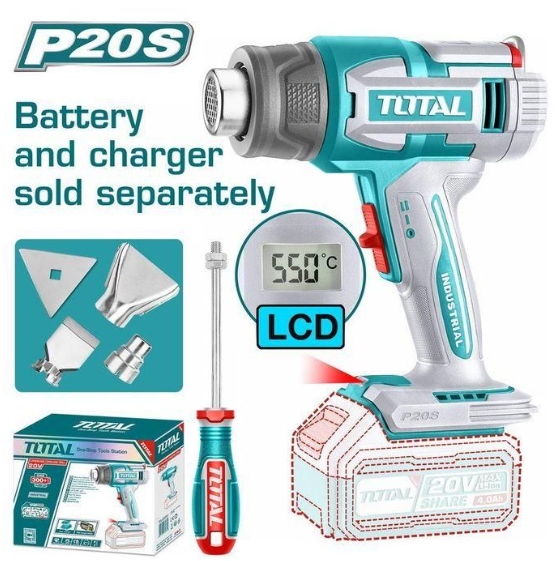 TOTAL TBLI2003 Cordless Heat Gun 20V – Compact Portable Hot Air Tool for Shrink Tubing, Paint Stripping, Drying & Precision Heating Tasks