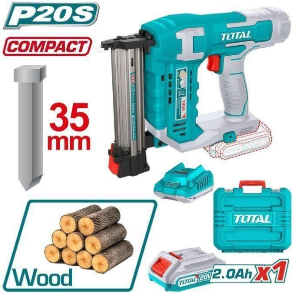 TOTAL TCBNLI3508 20V Cordless Brad Nailer – 35mm Precision Fastening Tool for Trim, Cabinetry, Furniture & Interior Finish Work