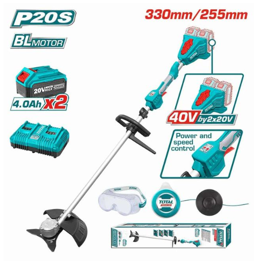 TOTAL TSTLI200285 20V Cordless Trimmer & Brush Cutter – Dual-Purpose Garden Power Tool for Grass Control, Dense Growth Clearing & Boundary Precision