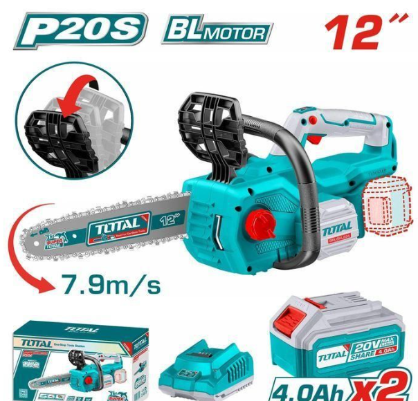 TOTAL TGSLI201286 20V Lithium-Ion Chain Saw – Cordless Wood-Cutting Power Tool for Fast Branch Removal, Clean Cuts & Effortless Outdoor Work