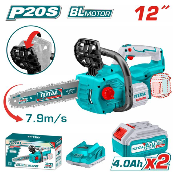 TOTAL TGSLI201286 20V Lithium-Ion Chain Saw – Cordless Wood-Cutting Power Tool for Fast Branch Removal, Clean Cuts & Effortless Outdoor Work