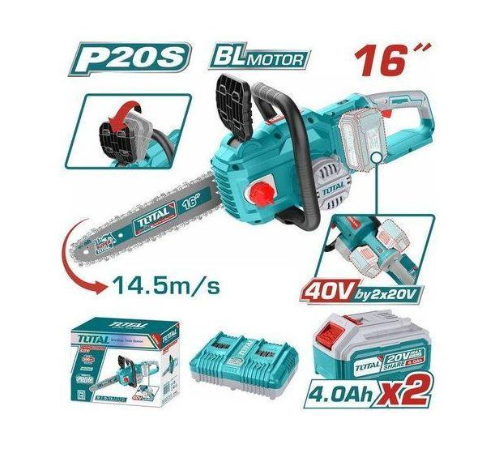 TOTAL TGSLI401682 20V Lithium-Ion Chain Saw – High-Efficiency Cordless Saw for Decisive Cuts, Fast Wood Handling & Modern Outdoor Maintenance