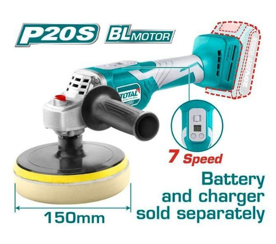 TOTAL TAPLI2001 20V Cordless Angle Polisher – Precision Surface Finishing Tool for High-Gloss Detailing, Smooth Buffing & Professional-Grade Polishing