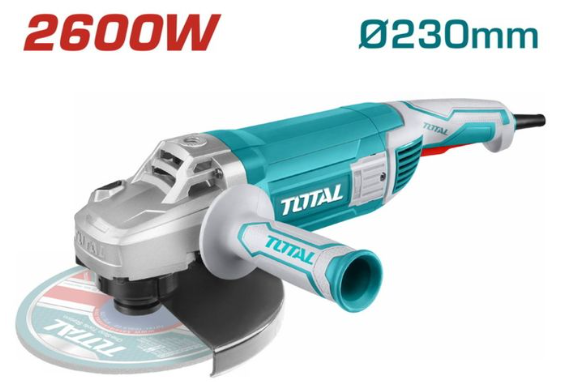TOTAL TG1262306 2600W Angle Grinder with Extreme-Duty Motor for Reinforced Steel Cutting, Demolition & Industrial Grinding
