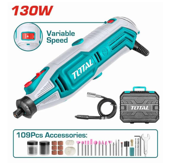 TOTAL TG513326 Mini Grinder with Compact High-Speed Motor for Precision Cutting, Light Grinding & DIY Fabrication