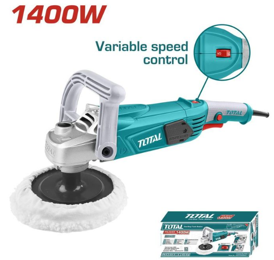 TOTAL TP11418018 1400W Angle Polisher with Precision Speed Control for Professional Car Restoration, Waxing & High-Gloss Finishing