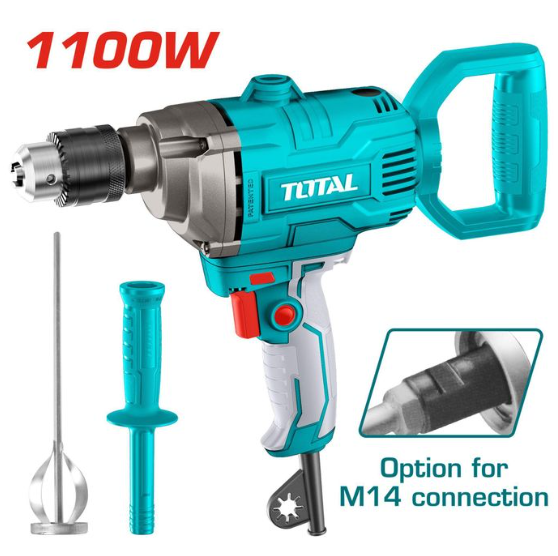 TOTAL TD61106 1100W Electric Mixer – High-Torque Power Mixer for Cement, Mortar, Paint & Construction Materials