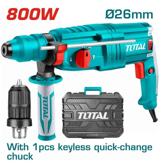 Total TH308268-2 800W Rotary Hammer with Keyless Quick-Change Chuck – SDS Plus Concrete Drill & Chisel Power Tool