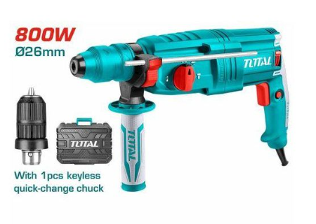 Total TH308268-2 800W Rotary Hammer with Keyless Quick-Change Chuck – SDS Plus Concrete Drill & Chisel Power Tool