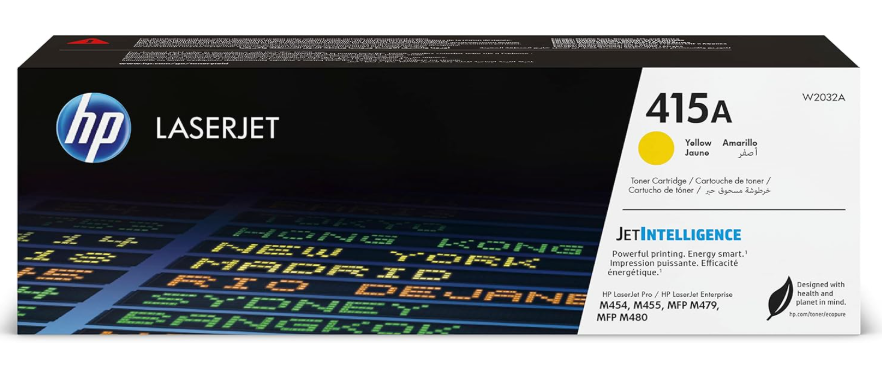 HP 415A Yellow Original LaserJet Toner Cartridge (W2032A) – Bright, Consistent Yellow for Eye-Catching Professional Prints