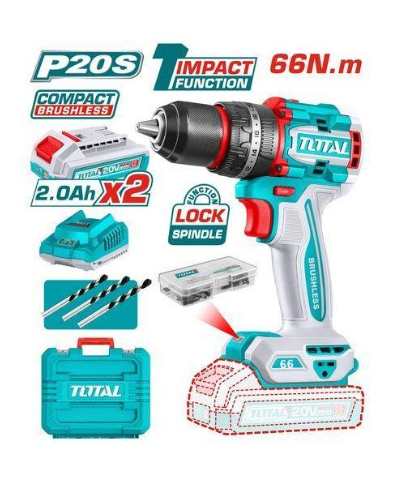 TOTAL TIDLI20668 Compact Brushless Cordless Impact Drill – High-Response Power Tool for Precision Drilling & Heavy-Duty Fastening
