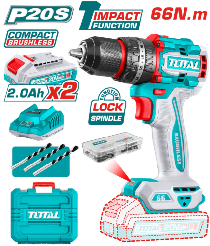 TOTAL TIDLI20668 Compact Brushless Cordless Impact Drill – High-Response Power Tool for Precision Drilling & Heavy-Duty Fastening