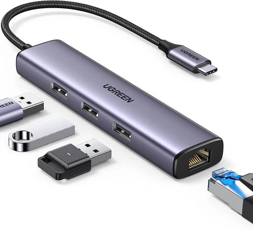 UGREEN CM475 USB-C to RJ45 Gigabit Ethernet Adapter with 3 USB 3.0 Ports