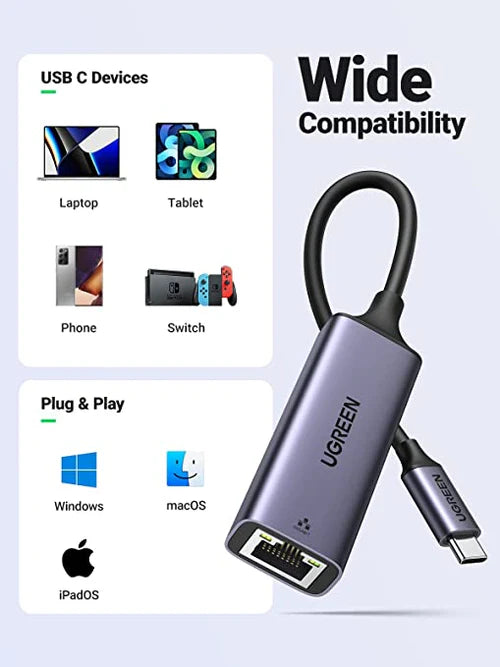 UGREEN USB-C to RJ45 Gigabit Ethernet Adapter CM199 | 1Gbps Type-C Network LAN Converter (UG-50737)