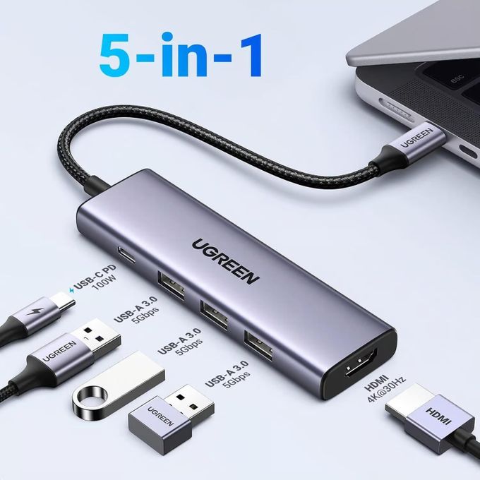 UGREEN 5-in-1 USB-C Hub CM511 – Multiport Adapter with HDMI, USB 3.0 &amp; Power Delivery (UG-15596)