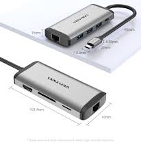  Vention CNDHB Type C 8-in-1 Multi-Function Docking Station – HDMI, USB 3.0, SD/TF Card Reader, PD, Ethernet 