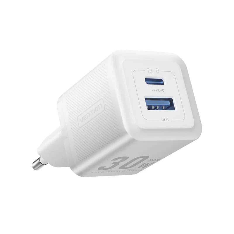 Vention 30W GaN Fast Charger (1×USB-C + 1×USB-A) with USB-C Cable (TZ-FEQW0-UK-01)