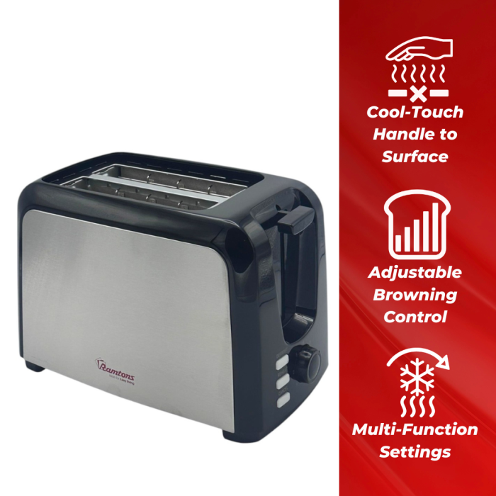 Ramtons RM/564 2-Slice Pop-Up Toaster | Electric Bread Toaster for Quick &amp; Even Toasting