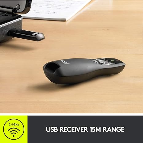 Logitech R400 Wireless Presenter – 2.4GHz PowerPoint Remote with Laser Pointer &amp; USB Receiver