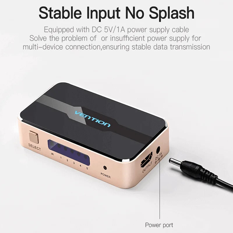 Vention 5-in-1 HDMI Switcher – 5 Ports to 1 Output, HDMI 4K UHD Switch Box (ACDGO)