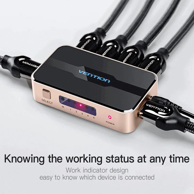 Vention 5-in-1 HDMI Switcher – 5 Ports to 1 Output, HDMI 4K UHD Switch Box (ACDGO)