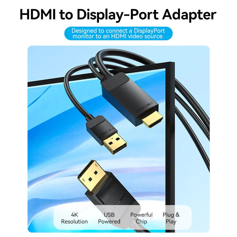 Vention HDMI-A Male to DisplayPort (DP) Male Cable – ABJBG High-Speed 1080P HD Adapter for PC, Laptop &amp; Monitor